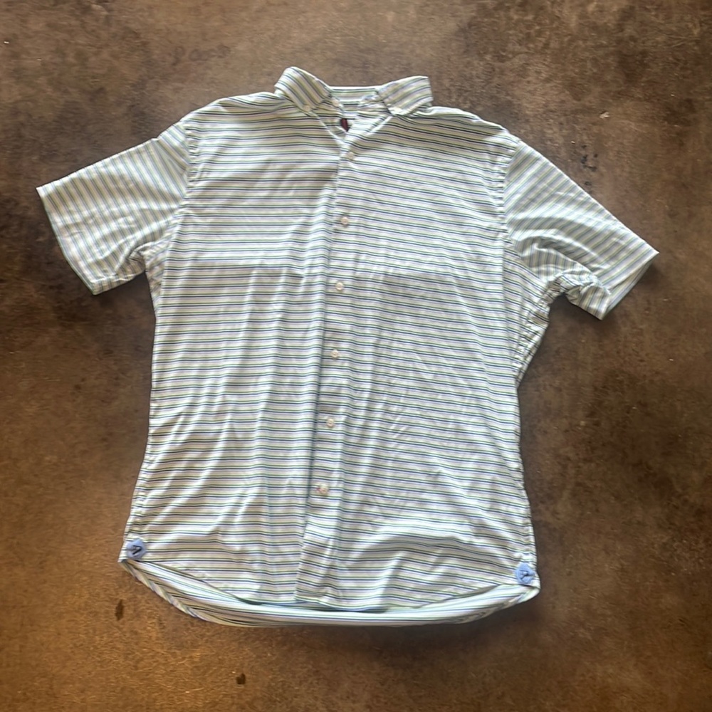 Men’s button down shirt size L green and blue stripes